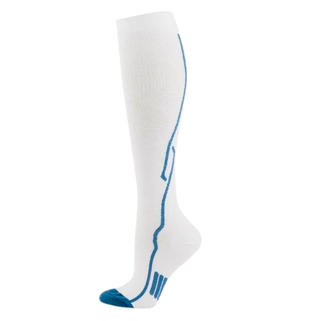 MEDIA DE COMPRESIÓN BLANCAS RAYAS AZULES 20-30mmhg
